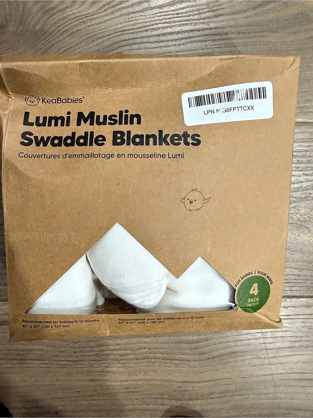 KeaBabies Lumi Muslin Swaddle Blankets 4-Pack White